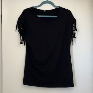 Black T shirt size Medium with fringe shoulders!